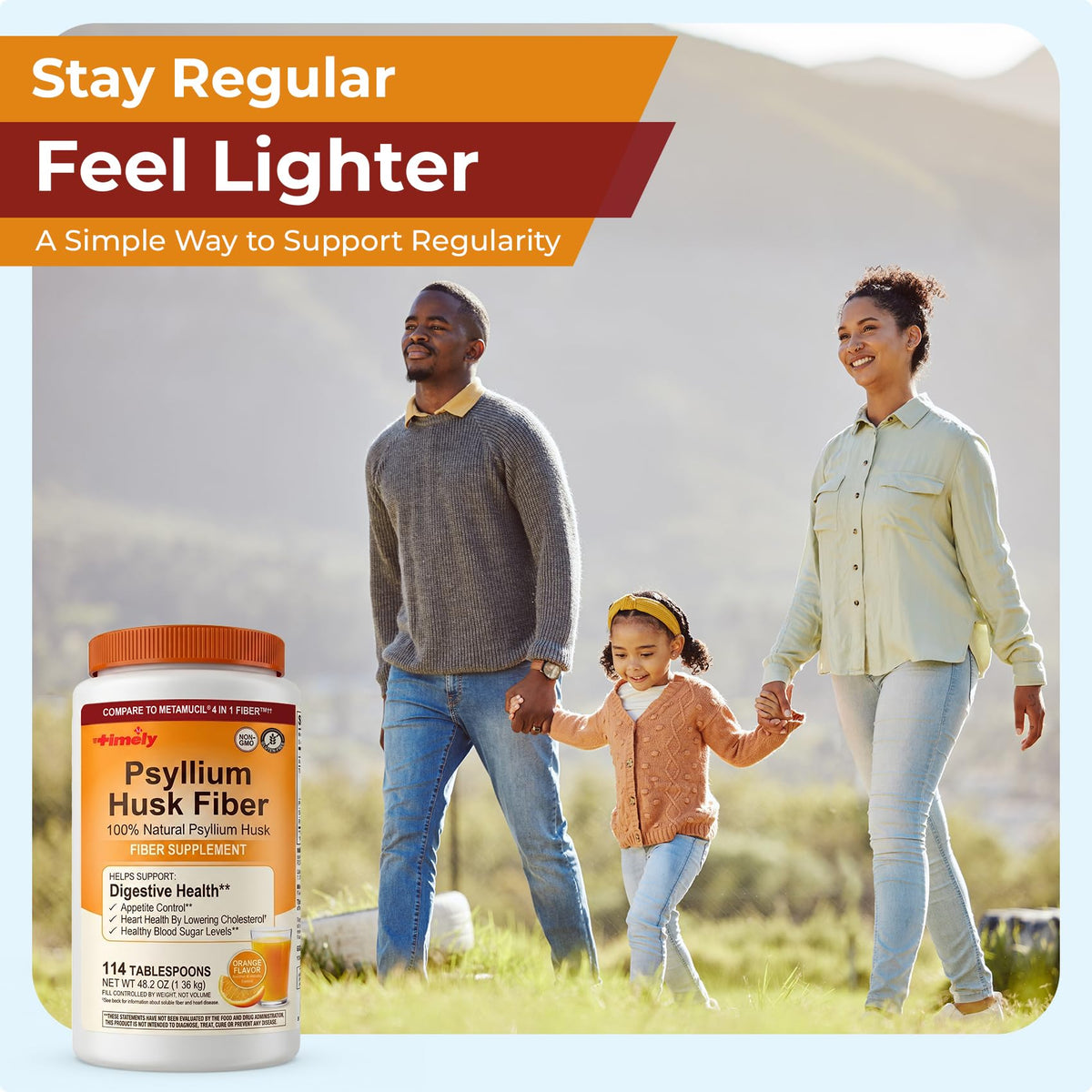Psyllium Husk Powder Fiber Supplement Orange Flavor 48.2 oz M991592