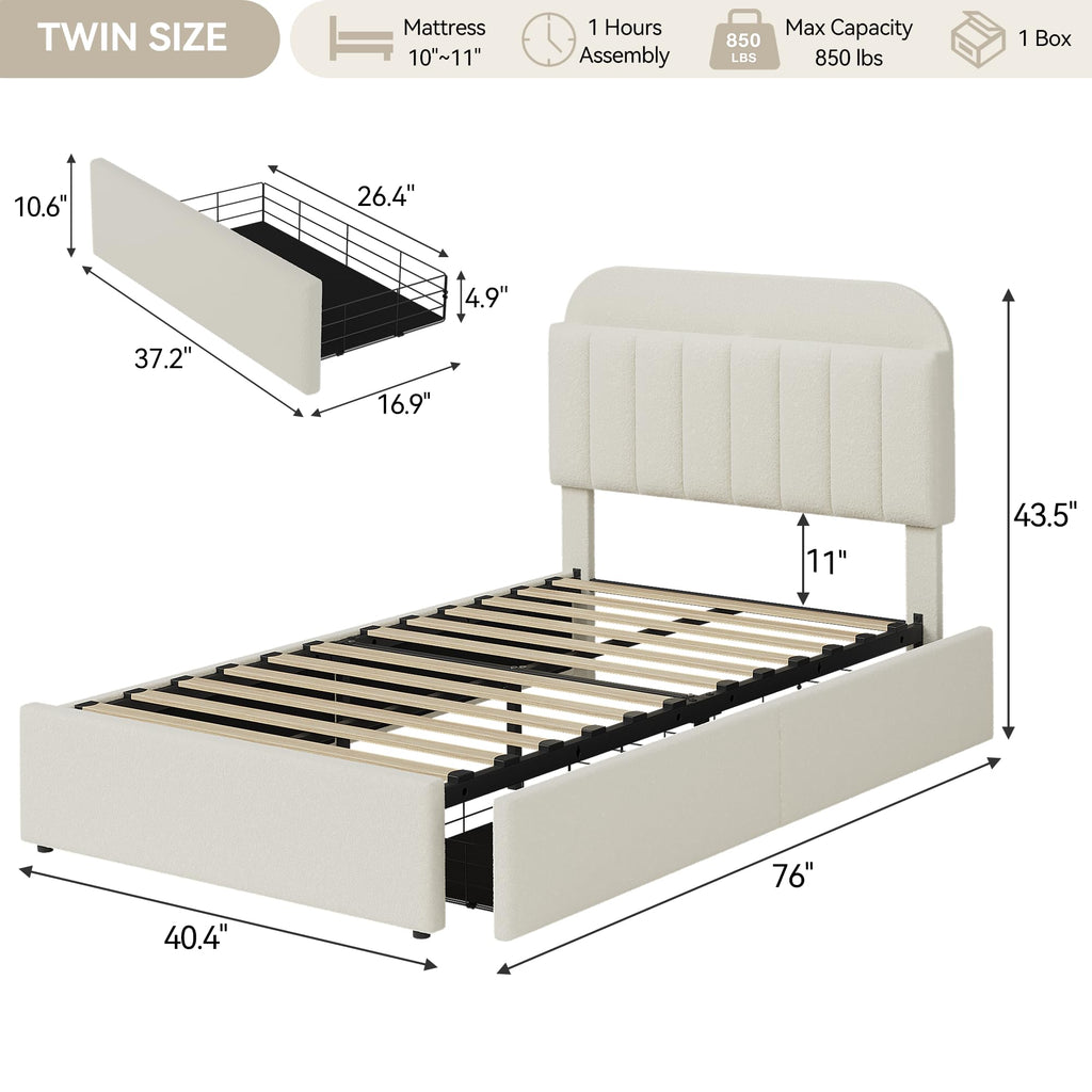 Twin Platform Bed with Storage Headboard & Drawers O8553