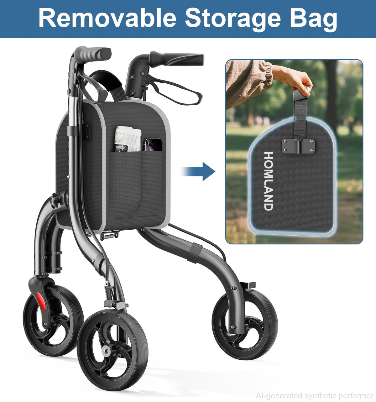Foldable 3 Wheel Walkers Lightweight Aluminum Frame X24913