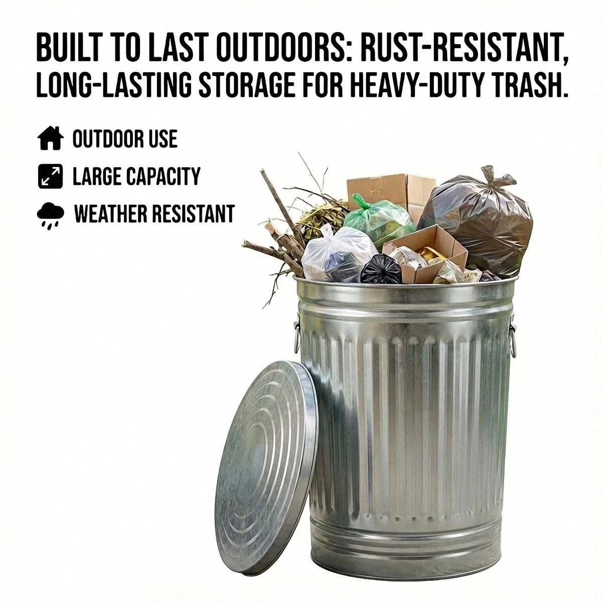 31 Gallon Galvanized Steel Metal Trash Can with Locking Lid D75386
