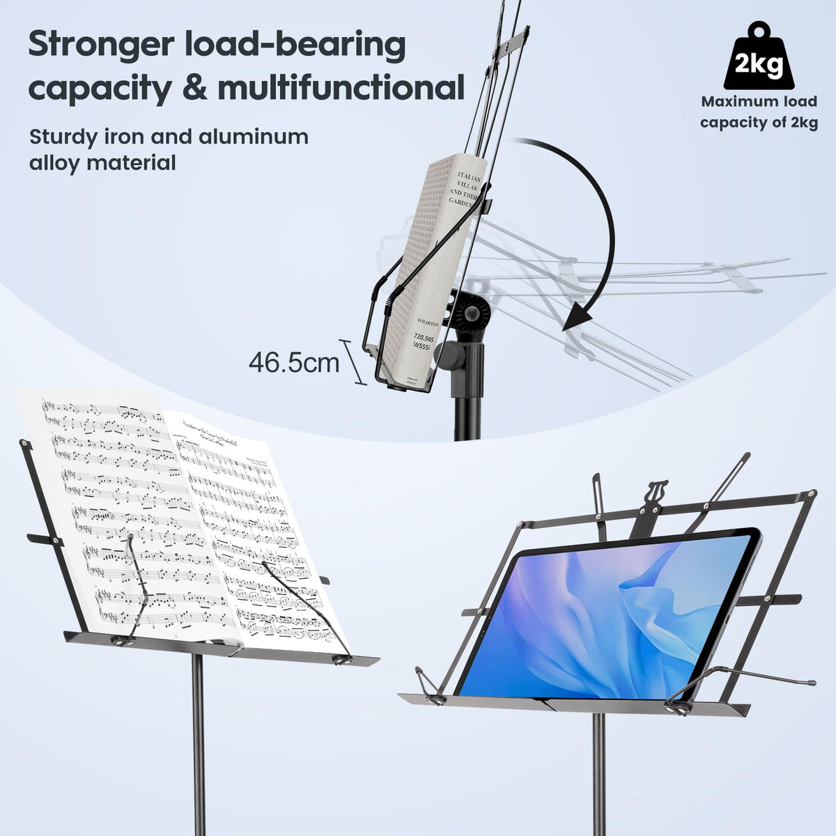 Black Adjustable Metal Music Stand with Carrying Bag C407