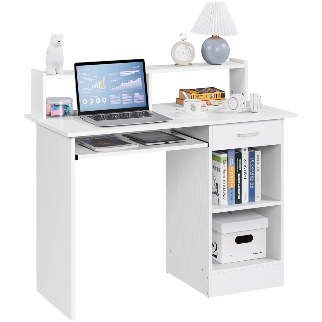 White Computer Desk with Keyboard Tray, Drawers, and Shelves G74662