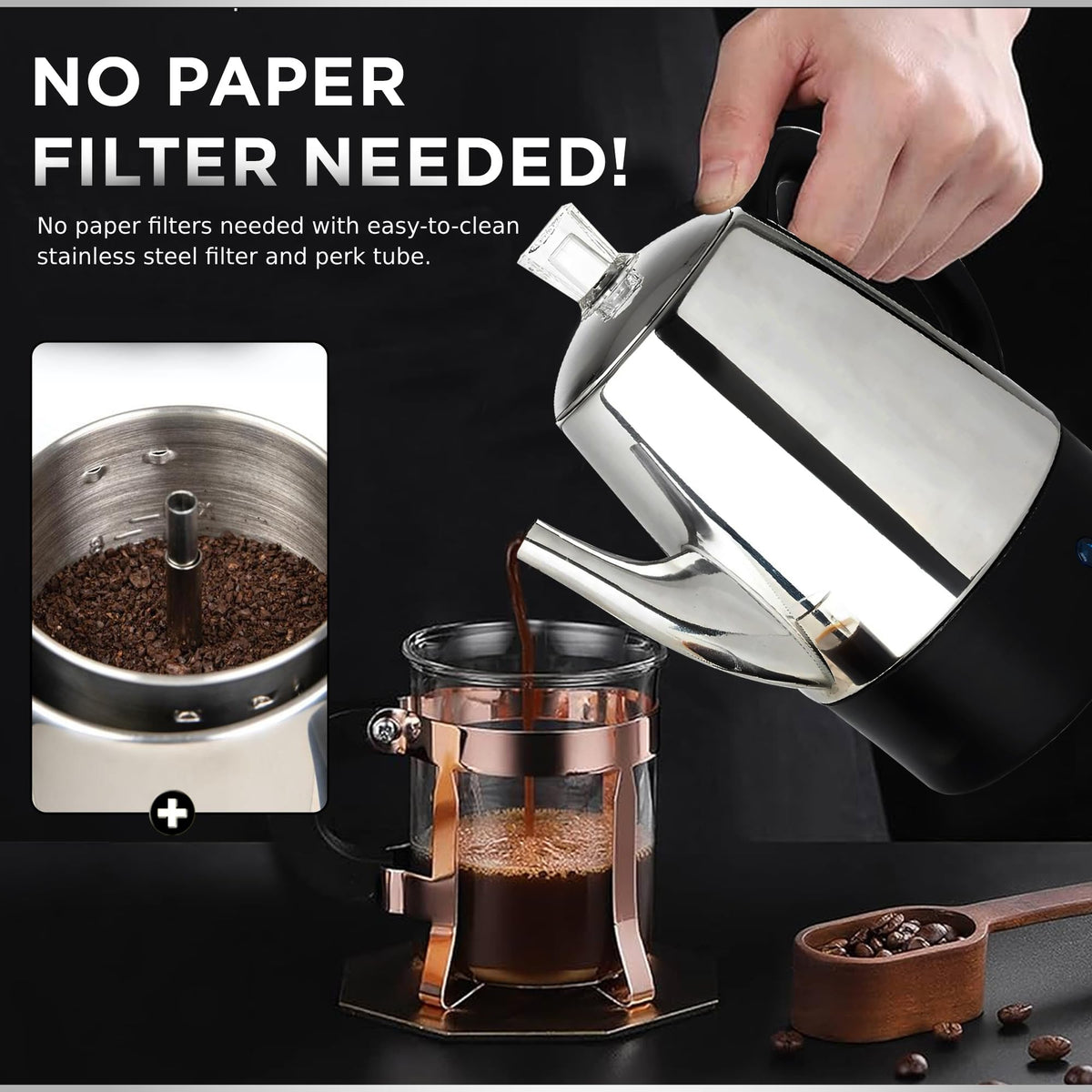 10 Cup Stainless Steel Electric Percolator Coffee Pot T37200