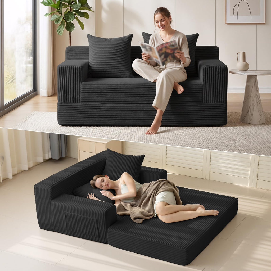 Convertible Folding Floor Futon Sleeper Sofa Bed with 2 Pillows H501