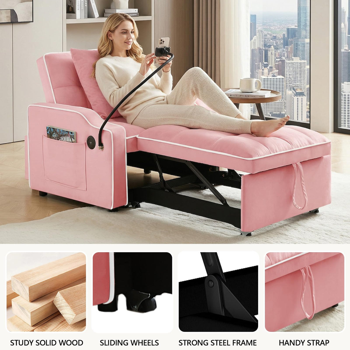 Pink Velvet Sofa Bed K89857