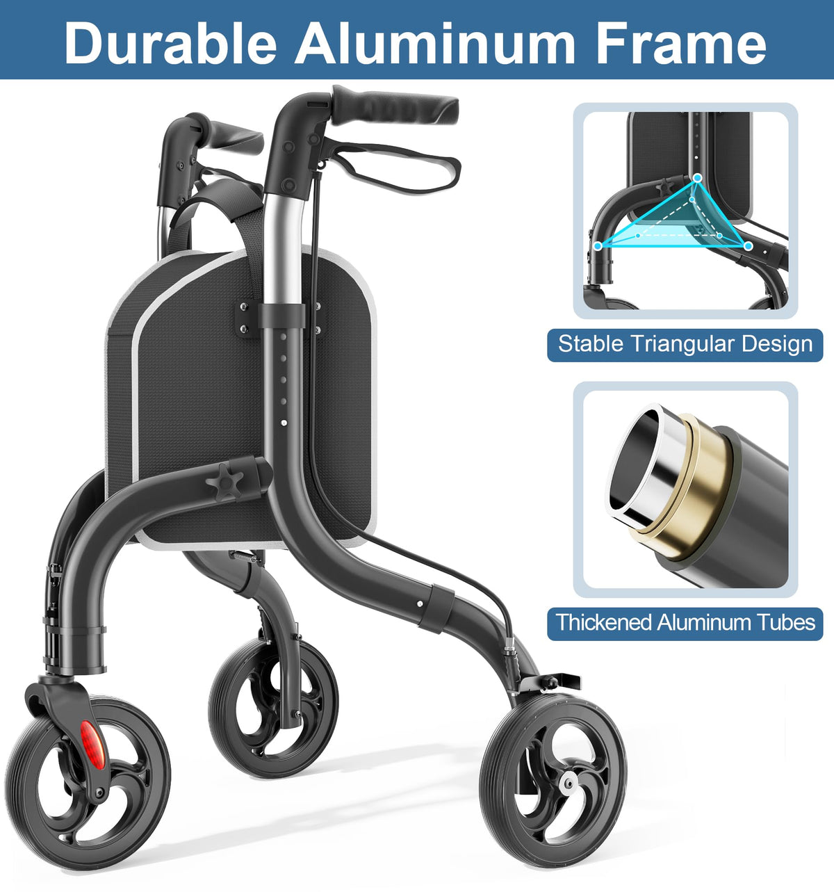 Foldable 3 Wheel Walkers Lightweight Aluminum Frame X24913