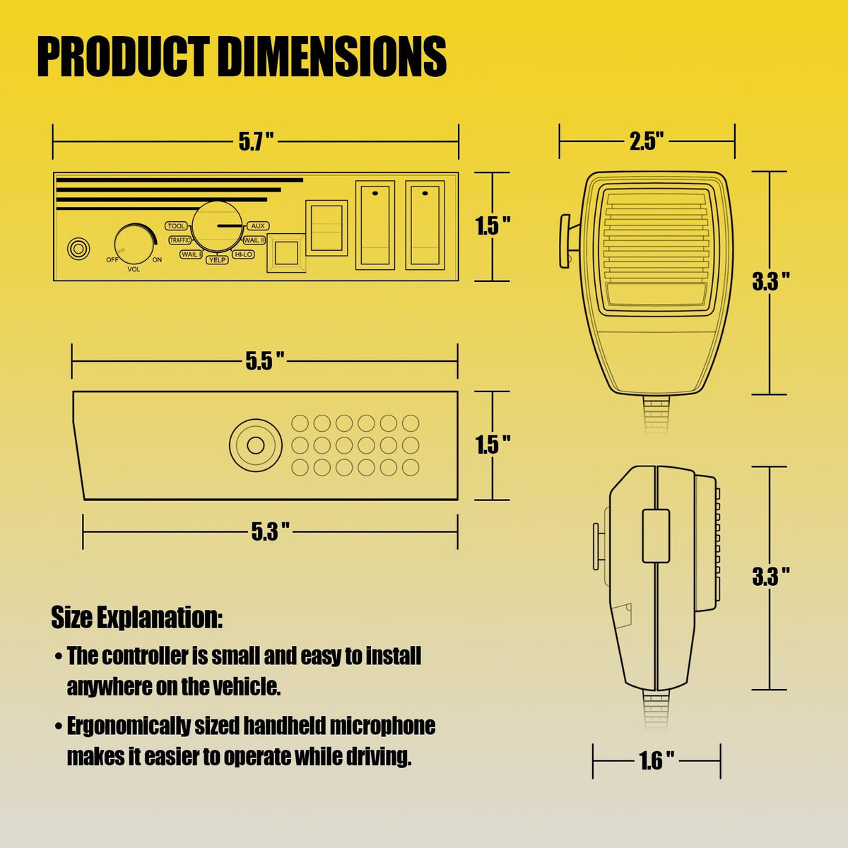 12V 400W 9 Tones Emergency Siren PA System with Microphone W71549