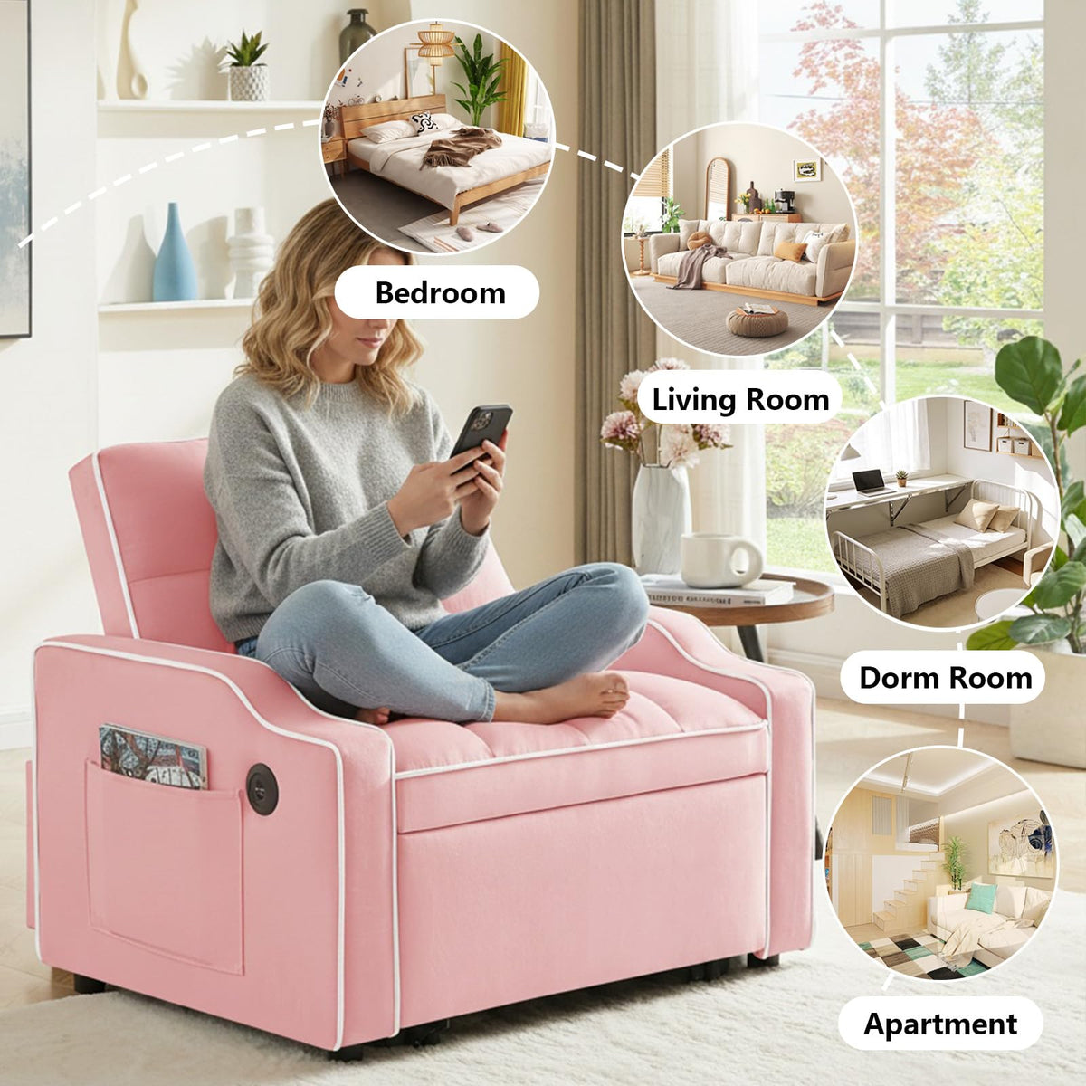 Pink Velvet Sofa Bed K89857