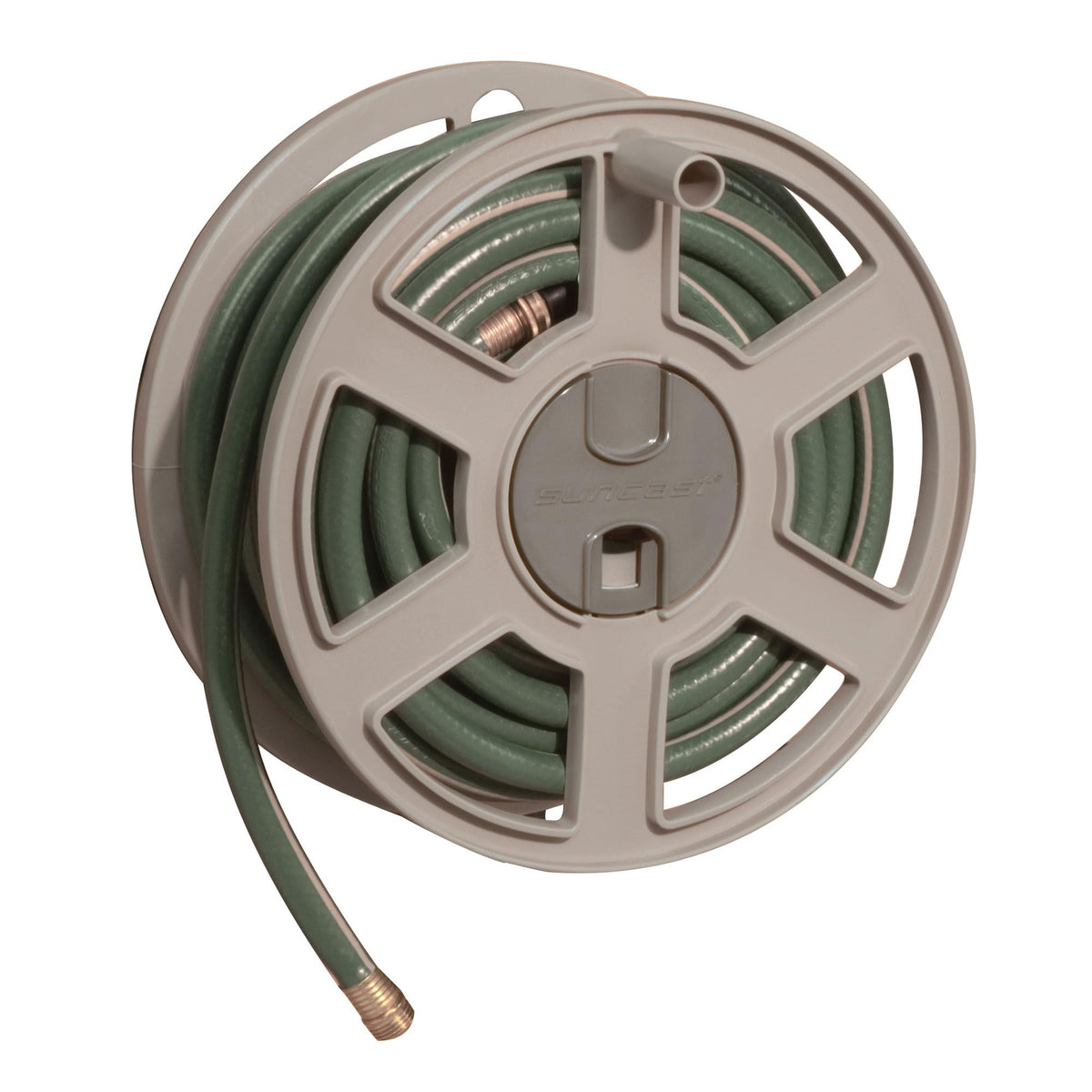 Wall Mount Garden Hose Reel 100 Feet Capacity Light Taupe Resin Z262