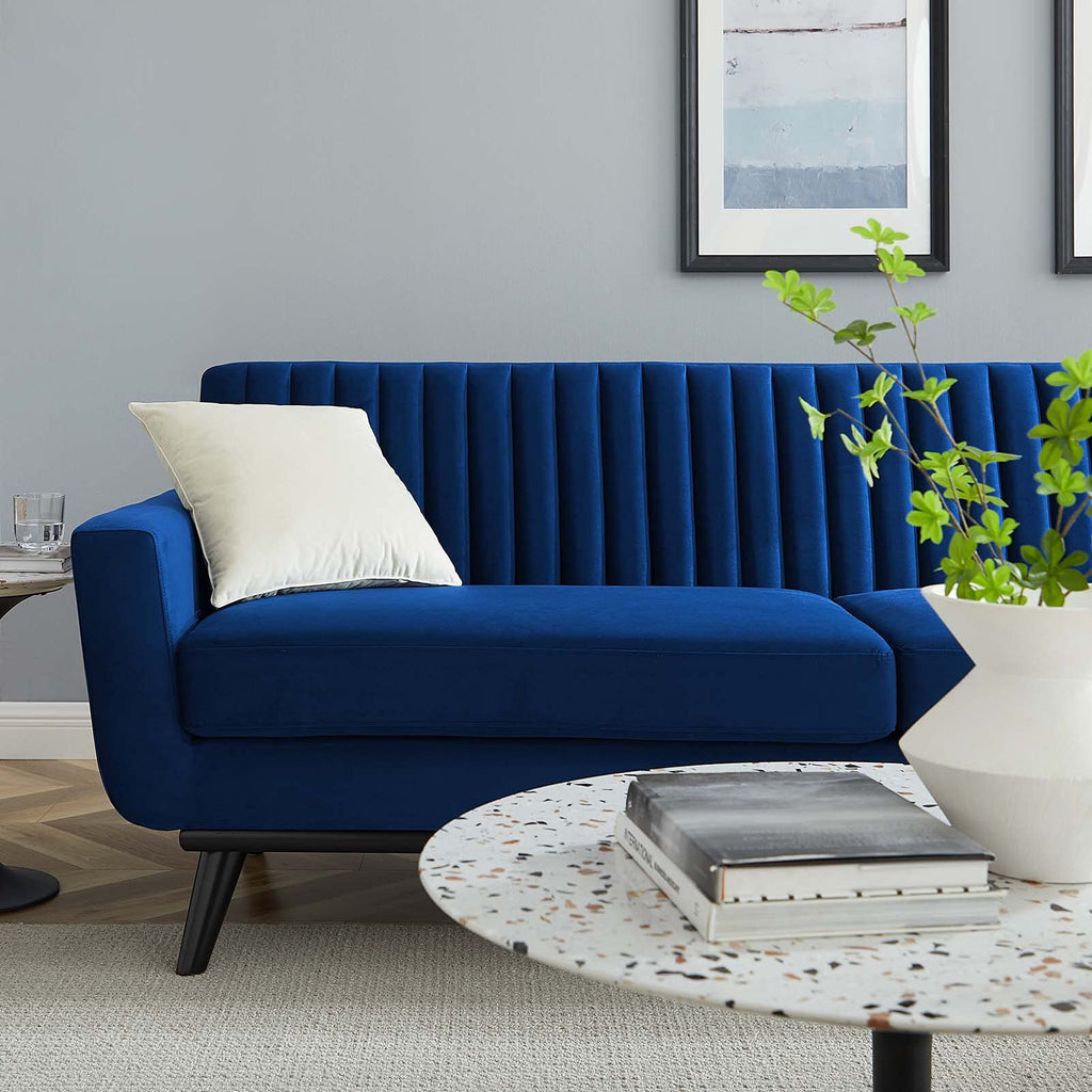 Navy Channel Tufted Performance Velvet Sofa W3830