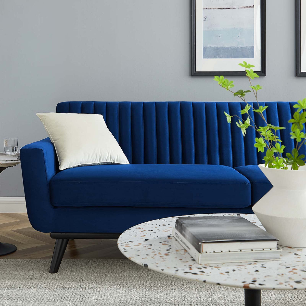 Navy Channel Tufted Performance Velvet Sofa W3830