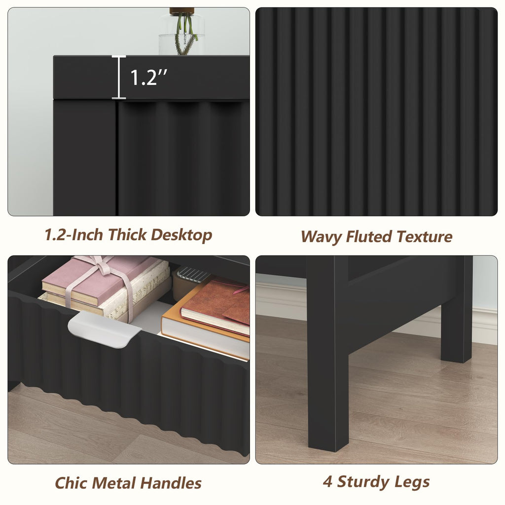 32 Inch Fluted Computer Desk with 2 Drawers Z5826