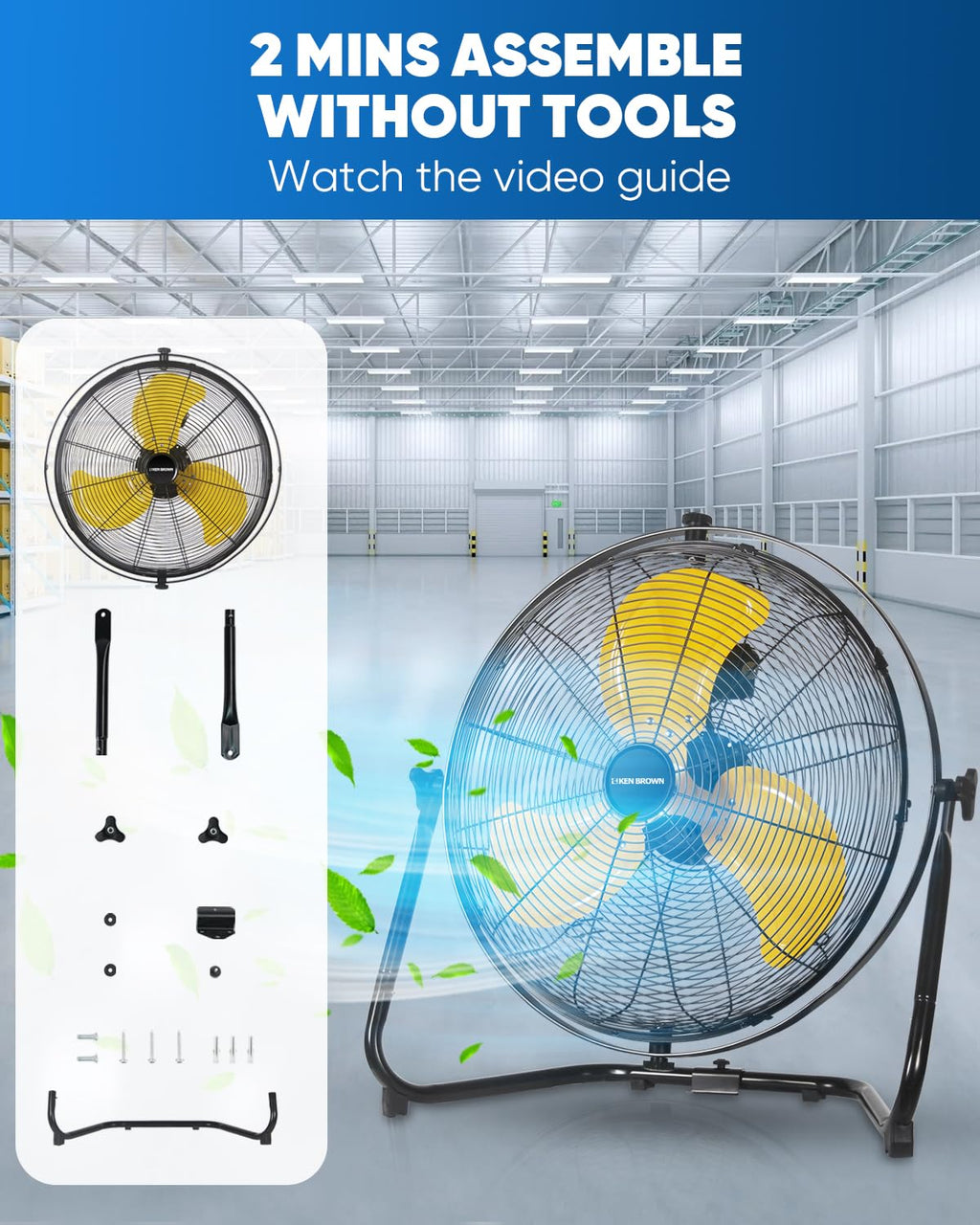 20 Inch Heavy Duty Industrial Metal Floor Fan with Dual 720° Rotation, 3 Speeds P537