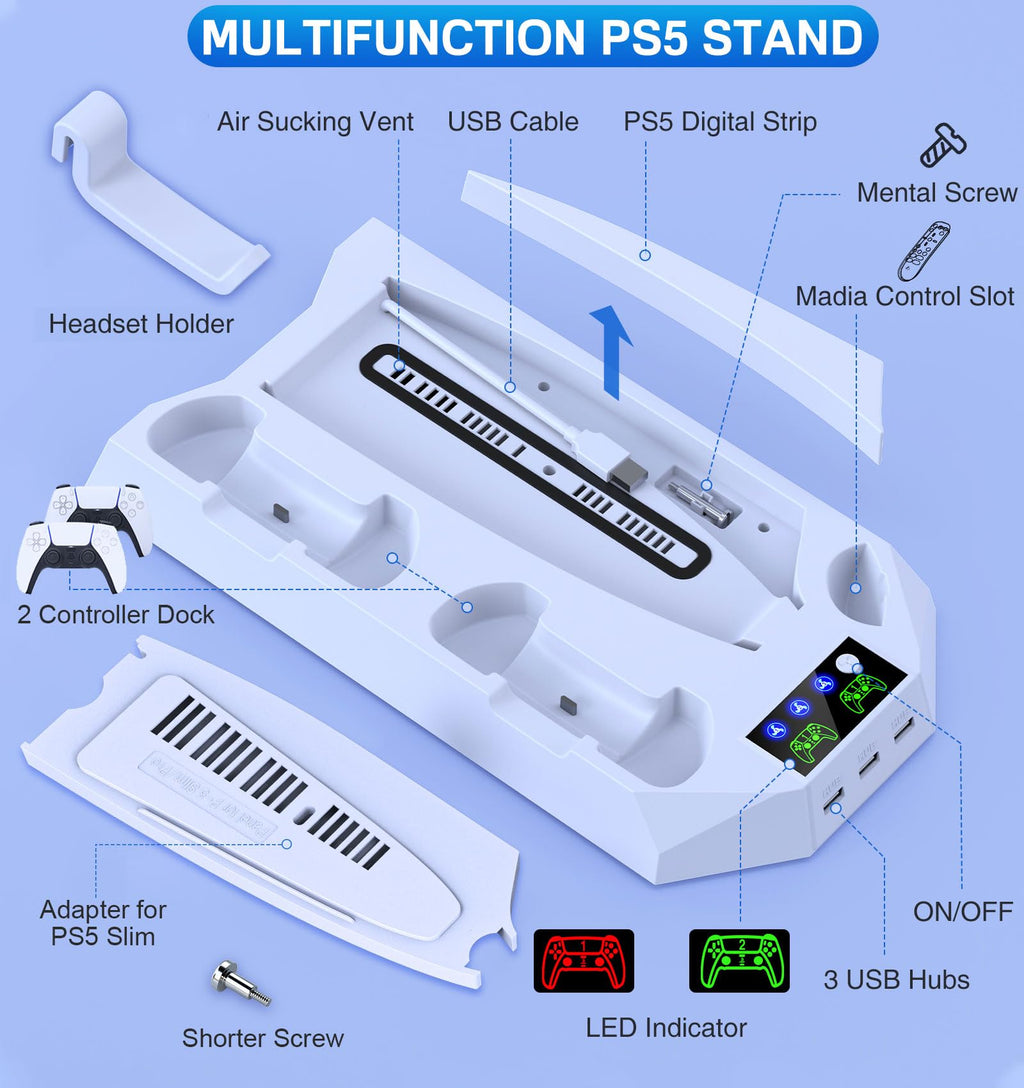 PS5 Cooling Stand with Controller Charging Station, White J6507