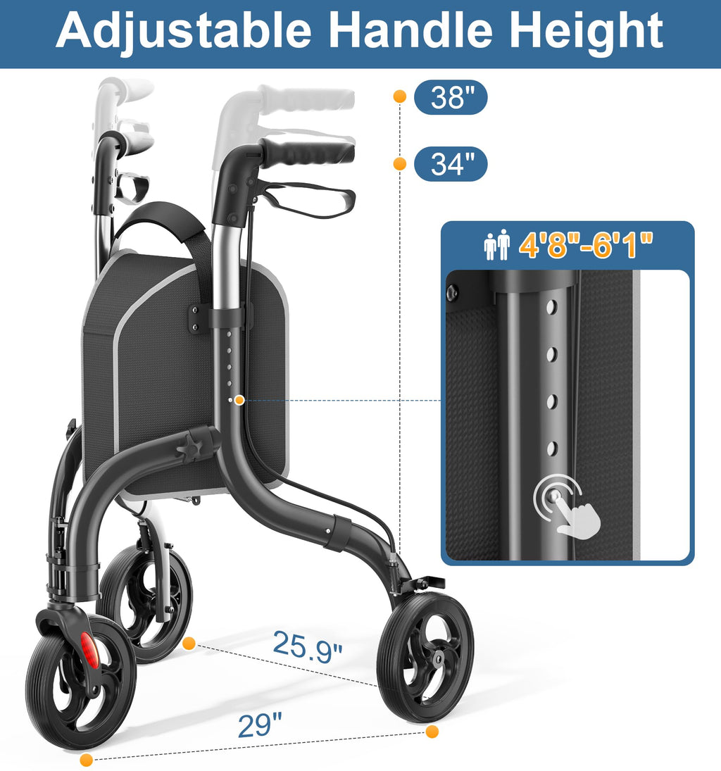 Foldable 3 Wheel Walkers Lightweight Aluminum Frame X24913