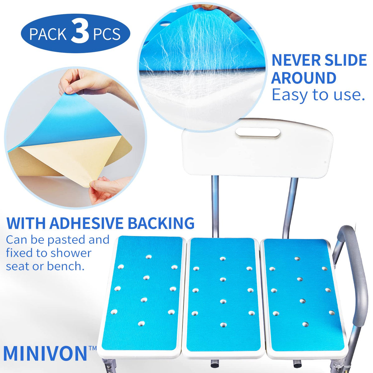 3 PCS Anti-Skid Shower Chair Mats with Adhesive Backing Z520983