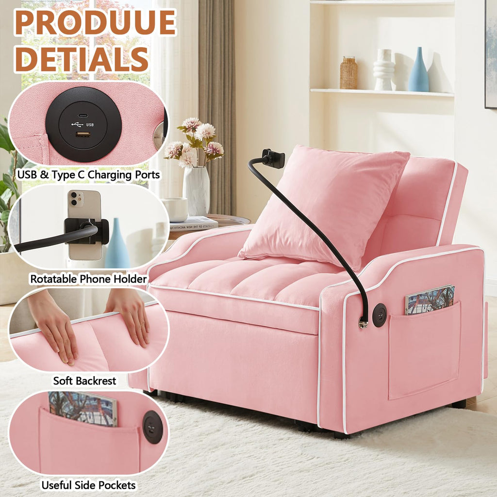 Pink Velvet Sofa Bed K89857