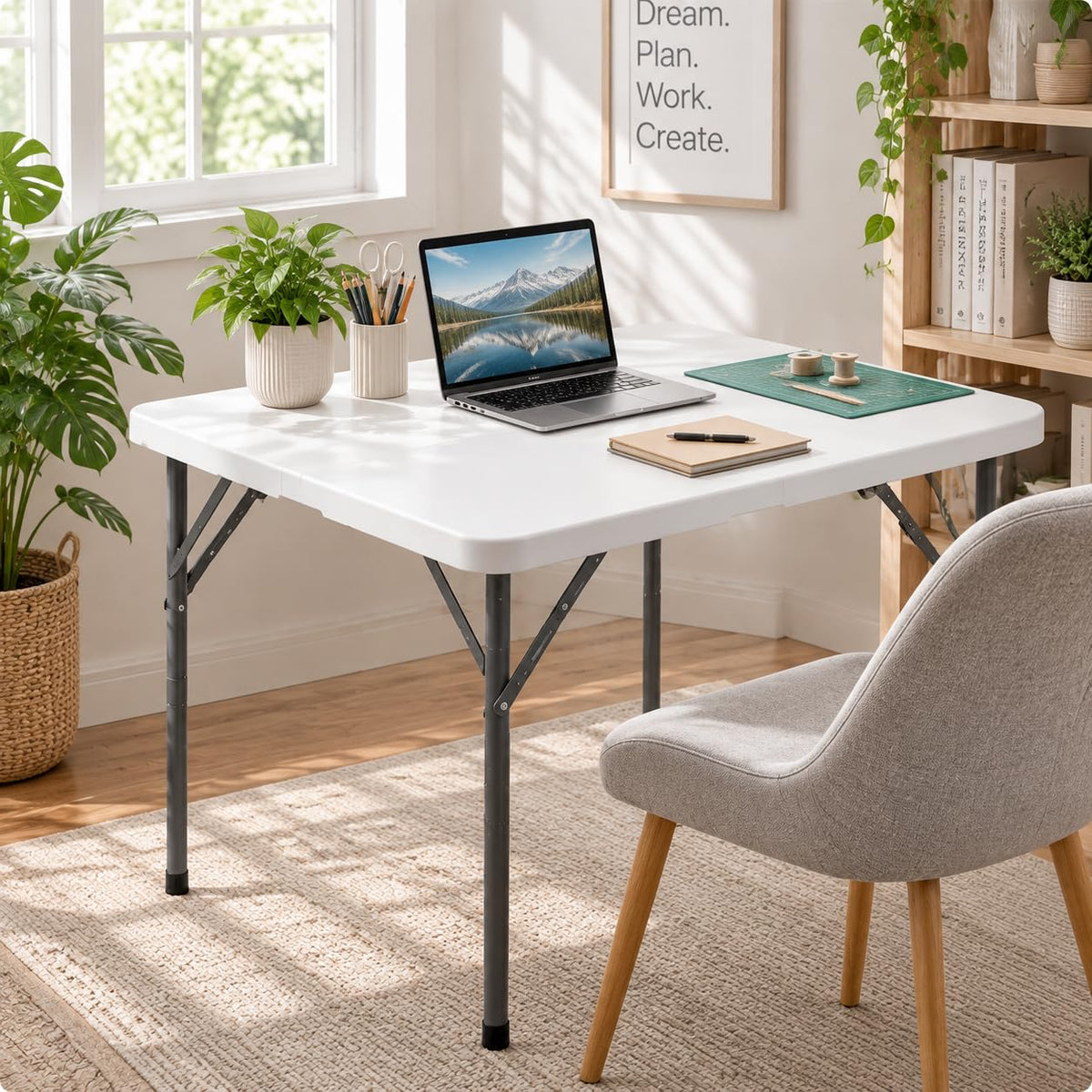 34'' White Folding Card Table with Handle & Steel Legs N118