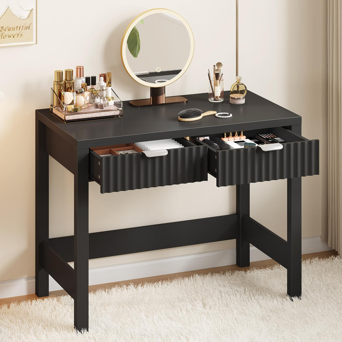 32 Inch Fluted Computer Desk with 2 Drawers Z5826