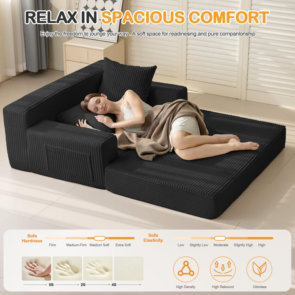 Convertible Folding Floor Futon Sleeper Sofa Bed with 2 Pillows H501