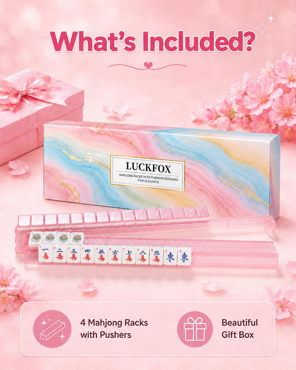 Pink Glitter Acrylic Mahjong Racks with Pushers Set of 4 C922