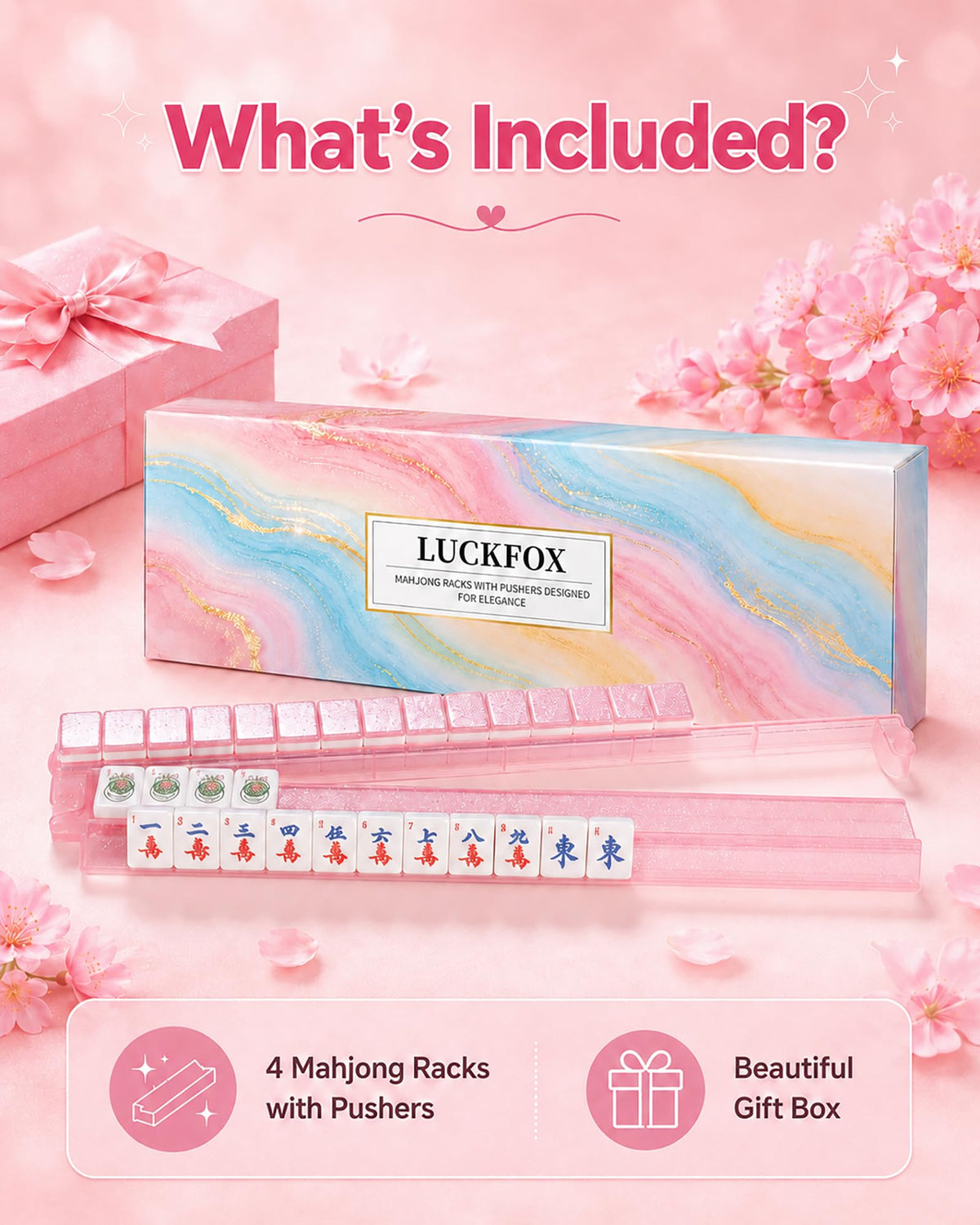 Pink Glitter Acrylic Mahjong Racks with Pushers Set of 4 C922
