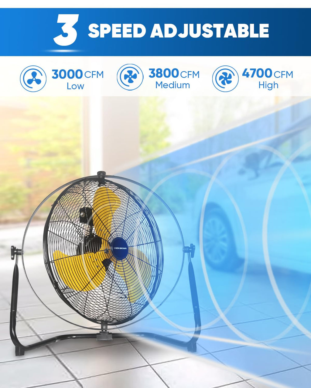 20 Inch Heavy Duty Industrial Metal Floor Fan with Dual 720° Rotation, 3 Speeds P537