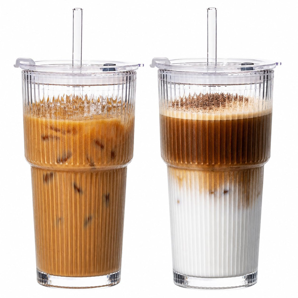 20oz Glass Iced Coffee Cups with Lids and Straws P22024