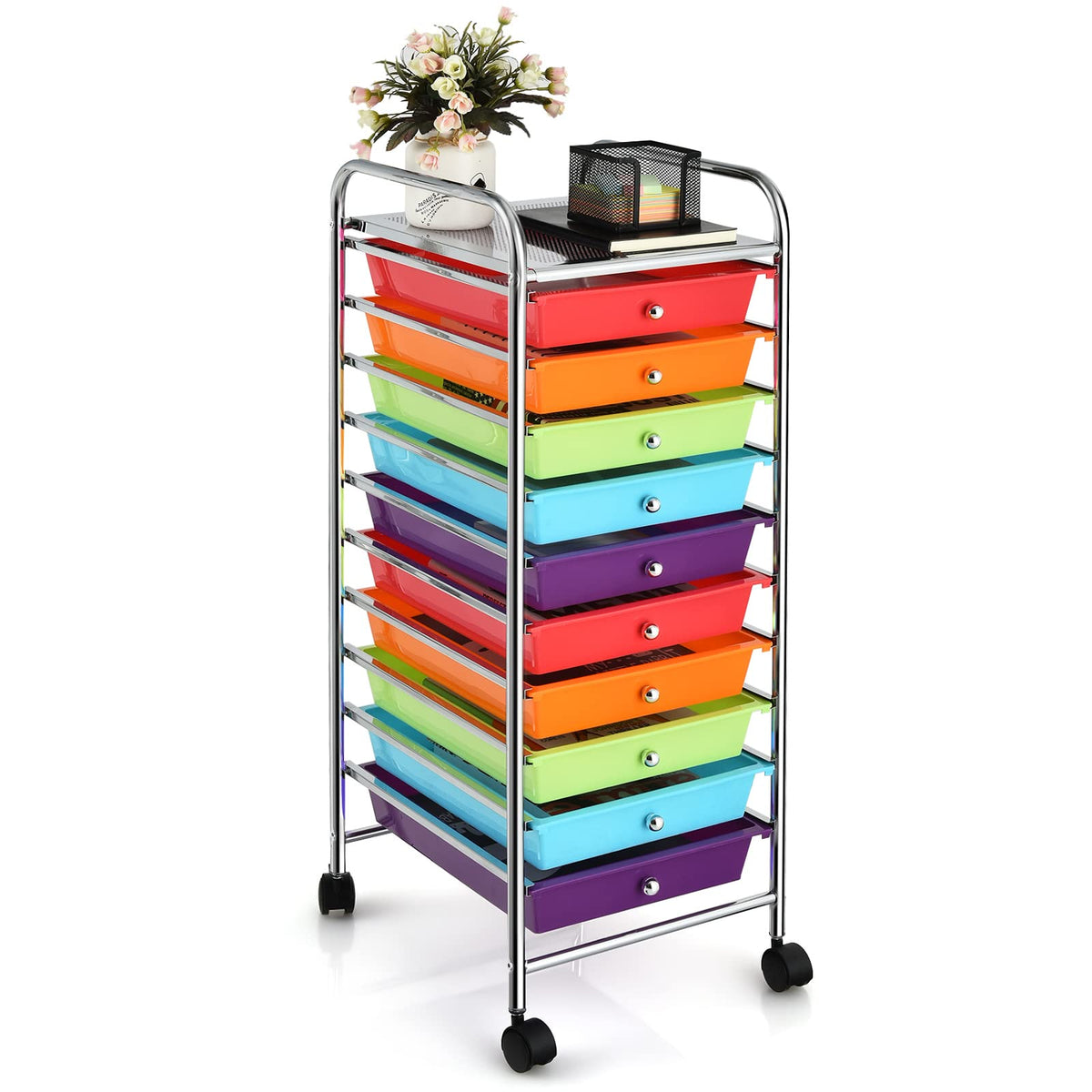 4-Wheel Metal Storage Cart with 10 Drawers R3151