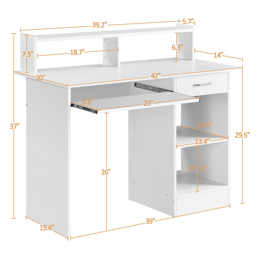 White Computer Desk with Keyboard Tray, Drawers, and Shelves G74662