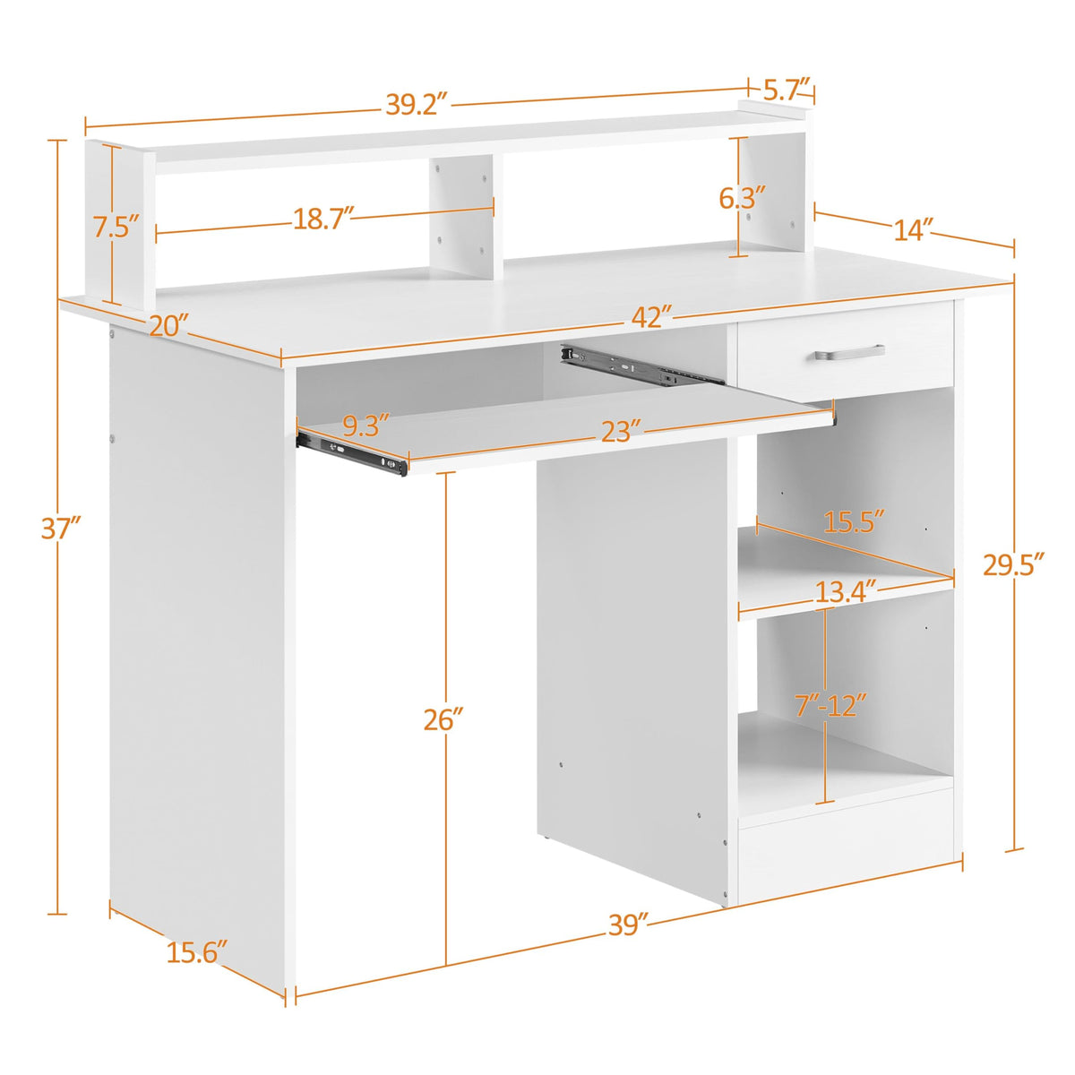 White Computer Desk with Keyboard Tray, Drawers, and Shelves G74662