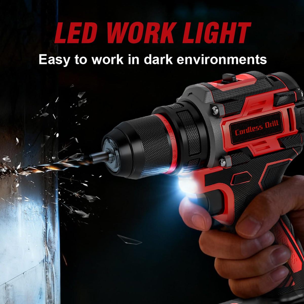 21V Brushless Cordless Drill Set with Charger, 3/8" Keyless Chuck, 87Pcs Accessories E6834
