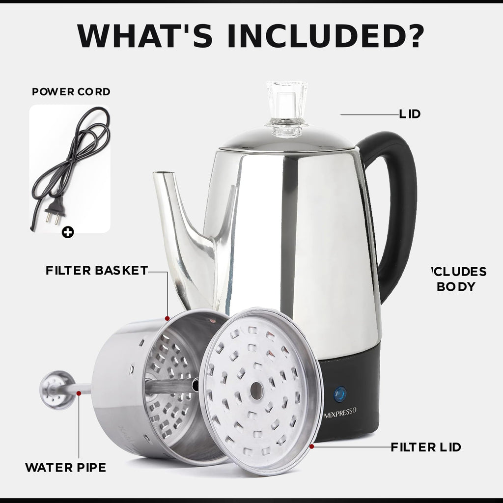 10 Cup Stainless Steel Electric Percolator Coffee Pot T37200