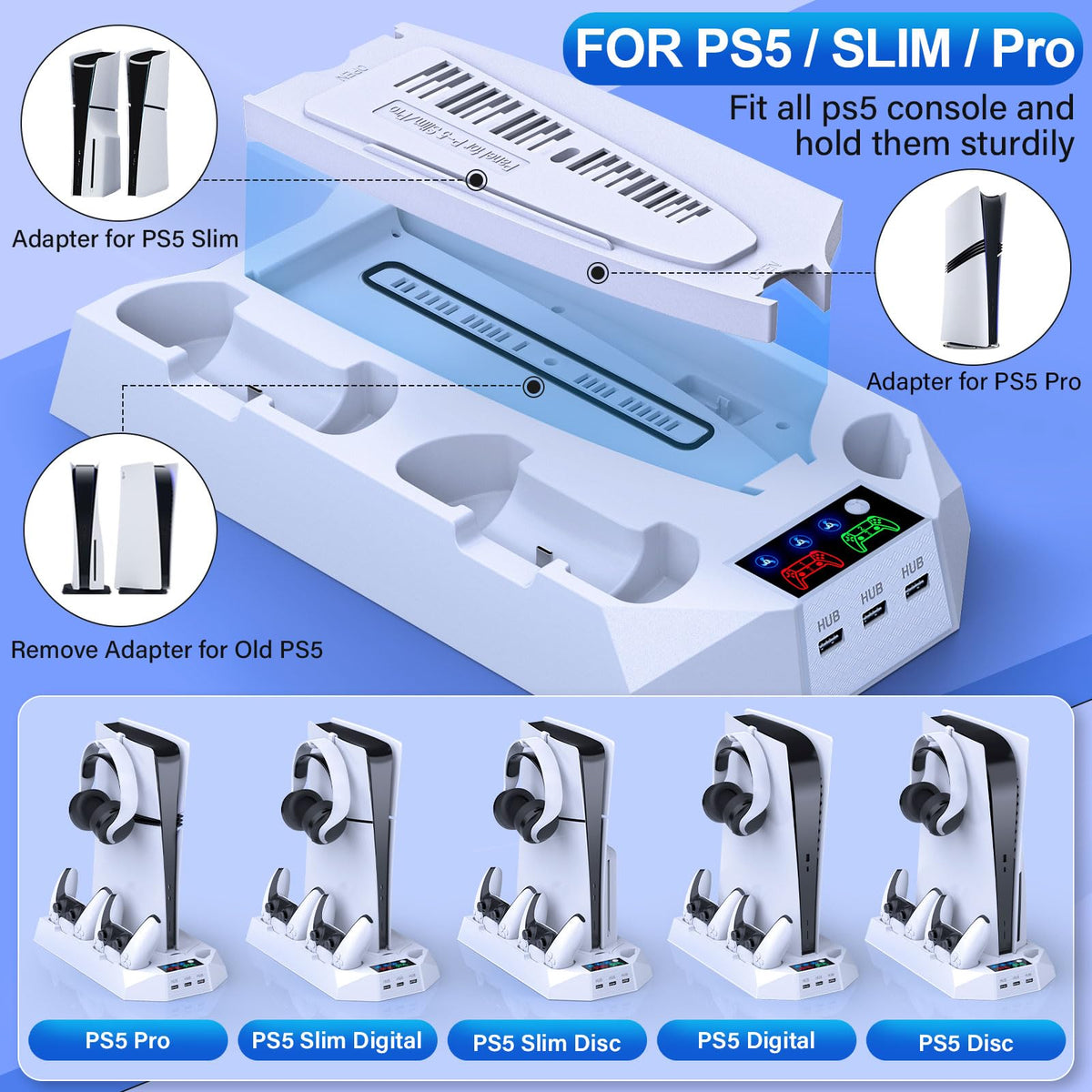 PS5 Cooling Stand with Controller Charging Station, White J6507