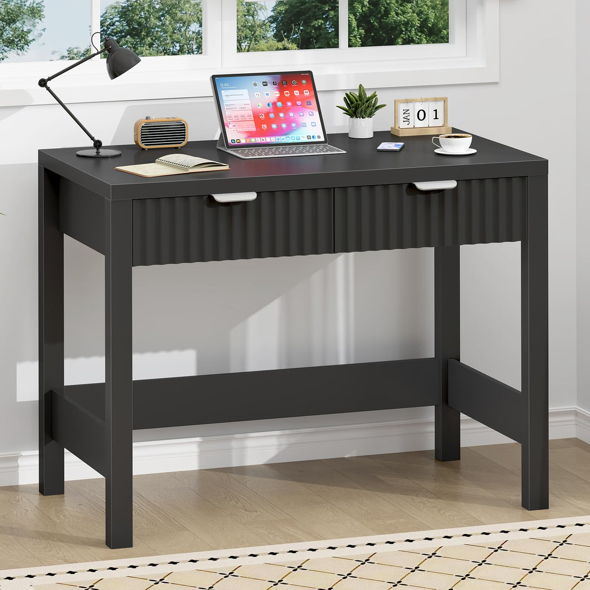 32 Inch Fluted Computer Desk with 2 Drawers Z5826
