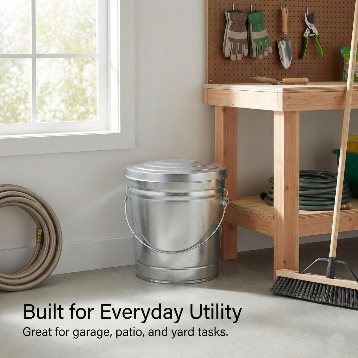 31 Gallon Galvanized Steel Metal Trash Can with Locking Lid D75386