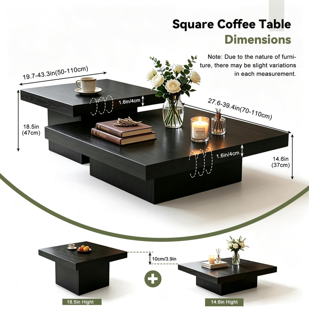 Coffee Table Set of 2 Square Wood Legs L415