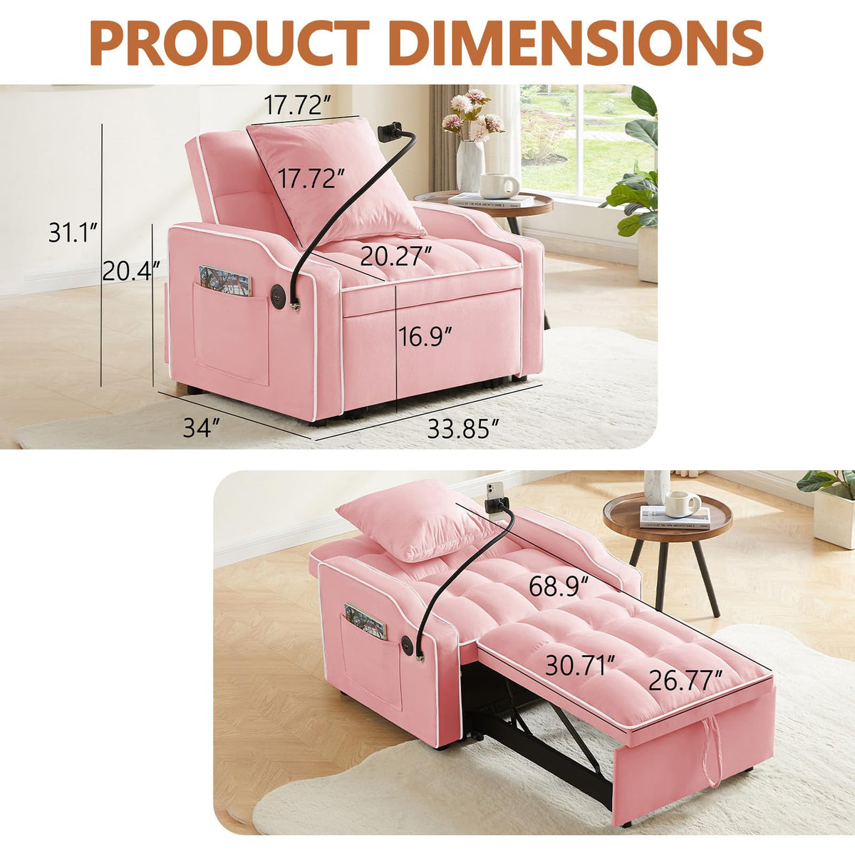 Pink Velvet Sofa Bed K89857