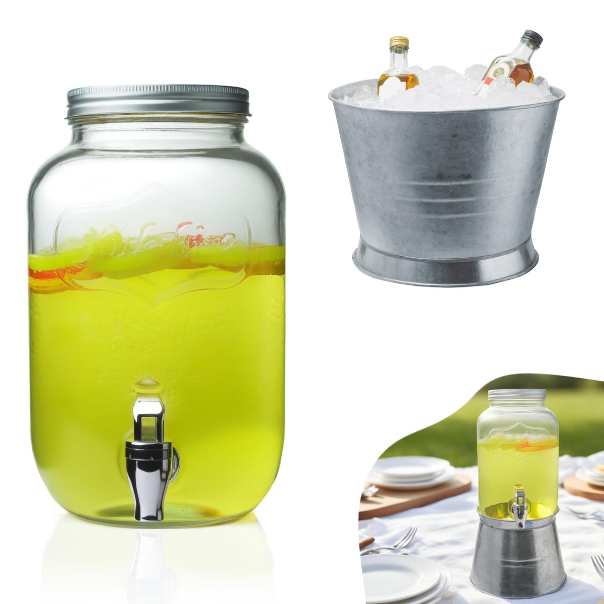 Glass Beverage Dispenser with Stand 1 Gallon P44128