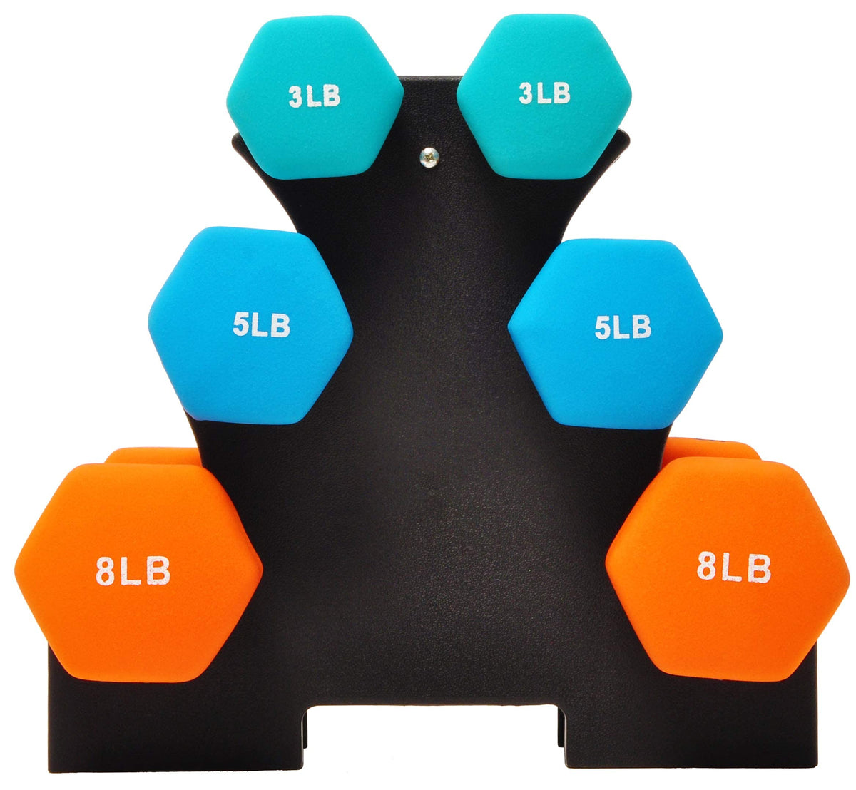 Colored Neoprene Coated Dumbbell Set with Stand, Set of 6 P6197