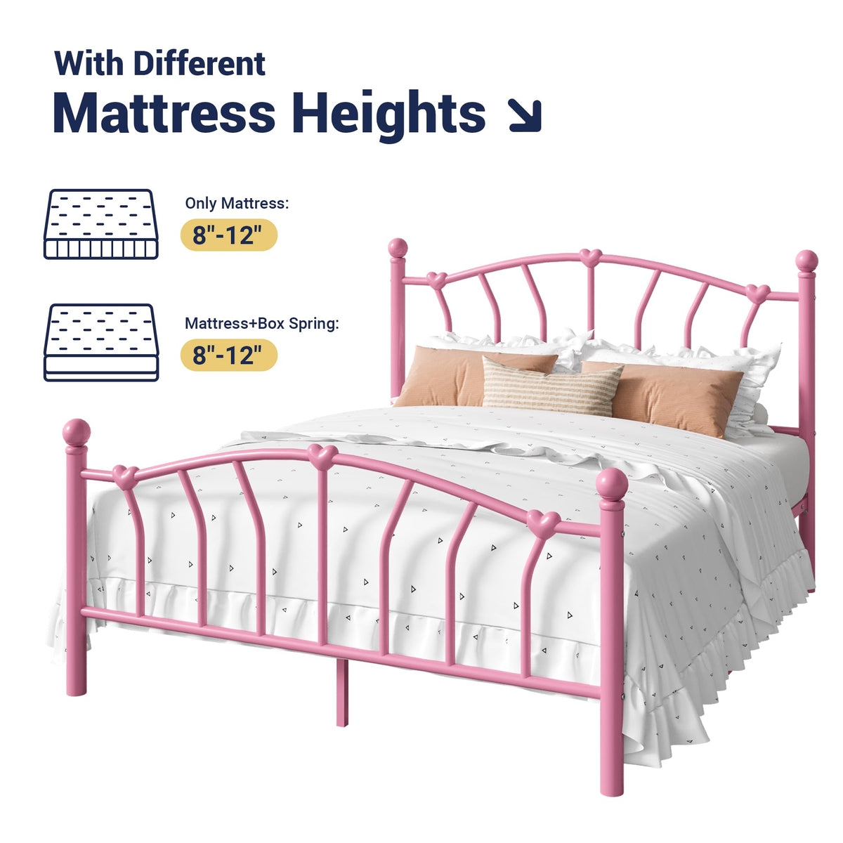Full Size Pink Metal Platform Bed Frame S712881