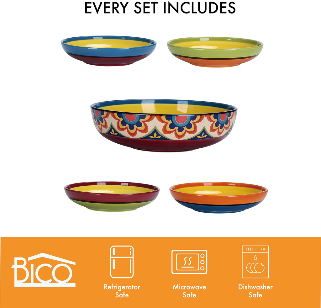 Ceramic Pasta Bowl Set of 5, Microwave & Dishwasher Safe U457