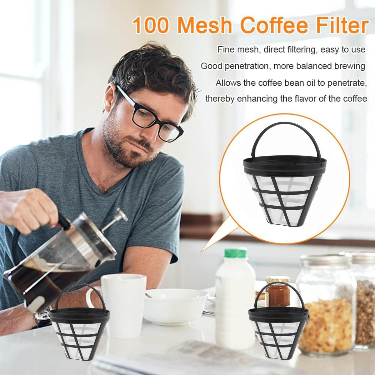 Reusable Cone Coffee Filters 8-12 Cup with Spoon and Brush Y4123