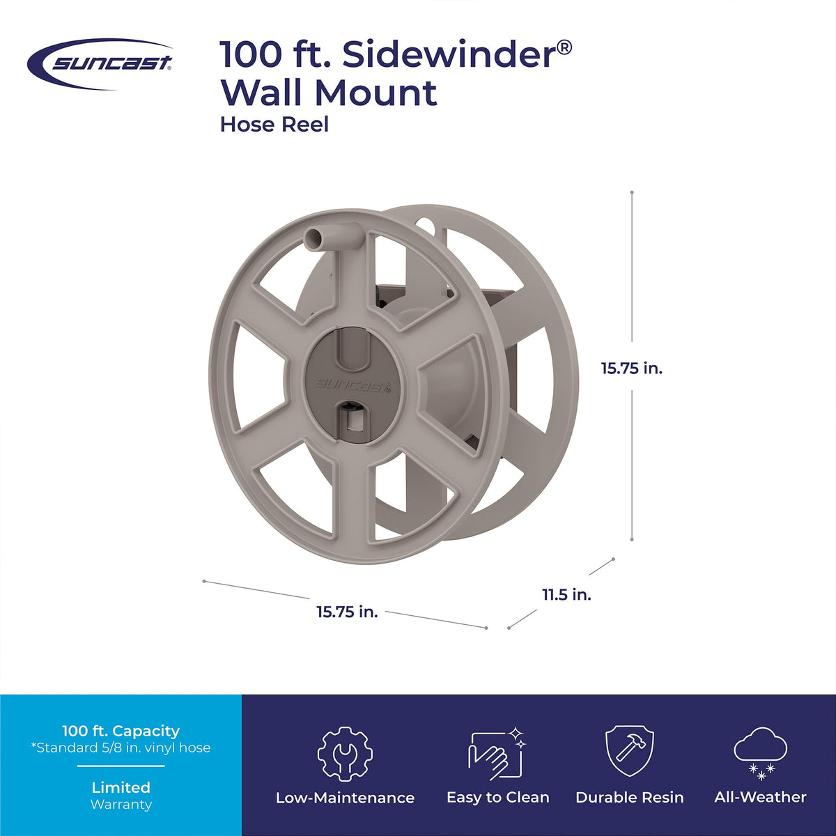 Wall Mount Garden Hose Reel 100 Feet Capacity Light Taupe Resin Z262