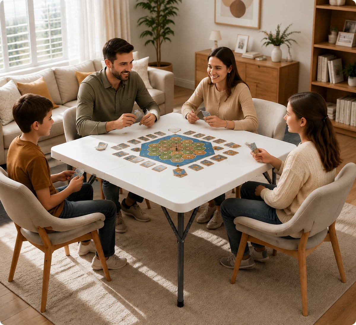 34'' White Folding Card Table with Handle & Steel Legs N118