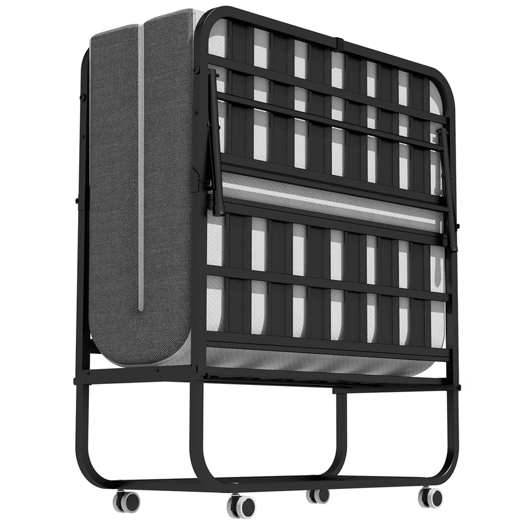 Folding Bed with Mattress with Wheels V81793