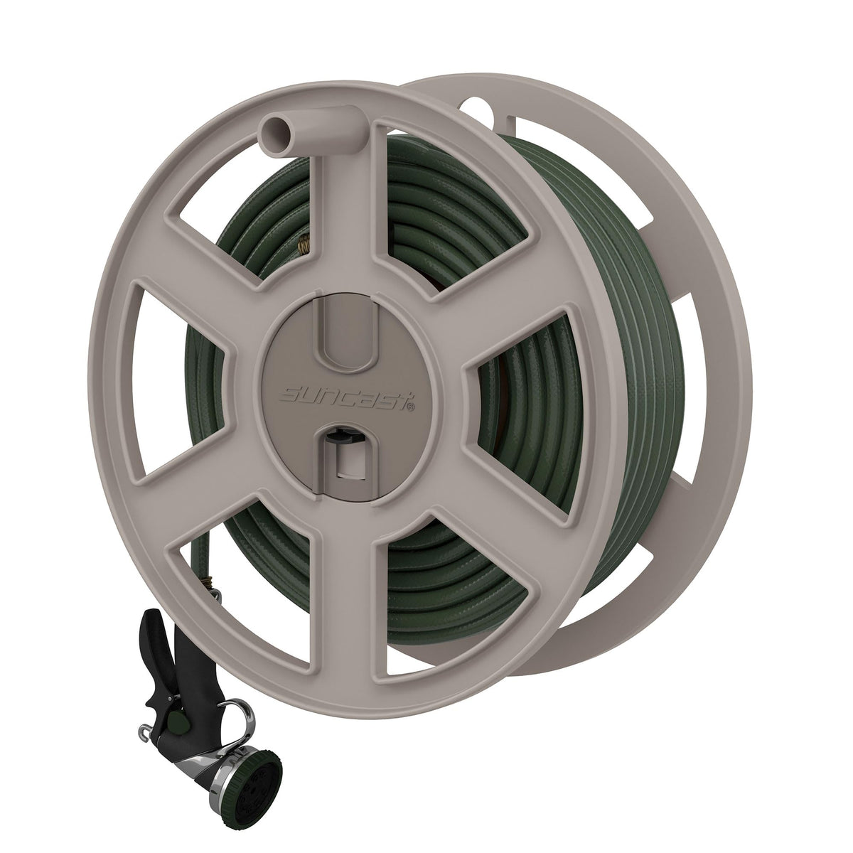 Wall Mount Garden Hose Reel 100 Feet Capacity Light Taupe Resin Z262