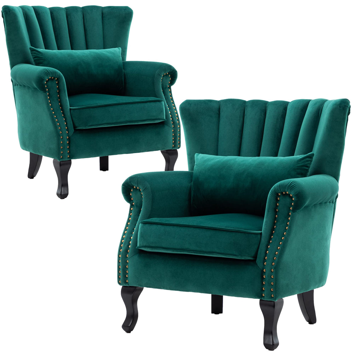 Velvet Accent Chairs Set of 2 Green U315