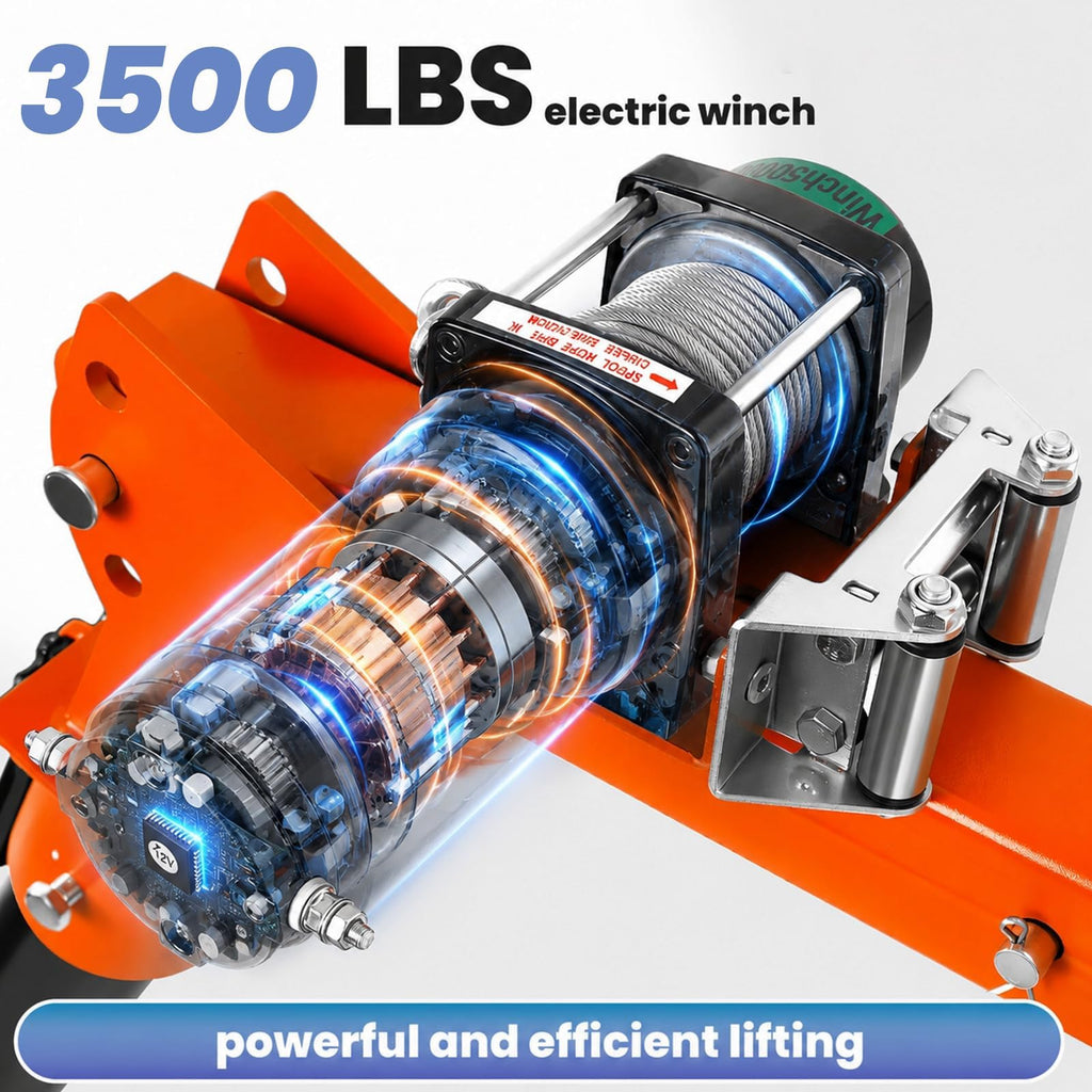 1100 LBS Truck Bed Crane with 3500 LBS 12V Electric Winch R527
