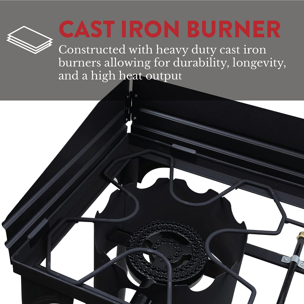 Propane Double Burner Camp Stove with Windscreen and Removable Legs Z95835